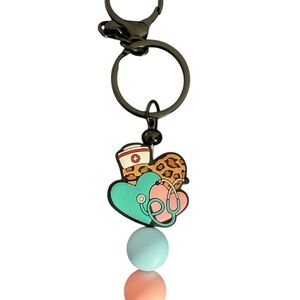 Nurse Themed Keychain with Heart and Stethoscope